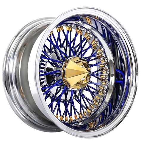 13x7 La Wire Wheels Reverse 72 Spoke Cross Lace Blue Spokegoldchrome W01 Ebay