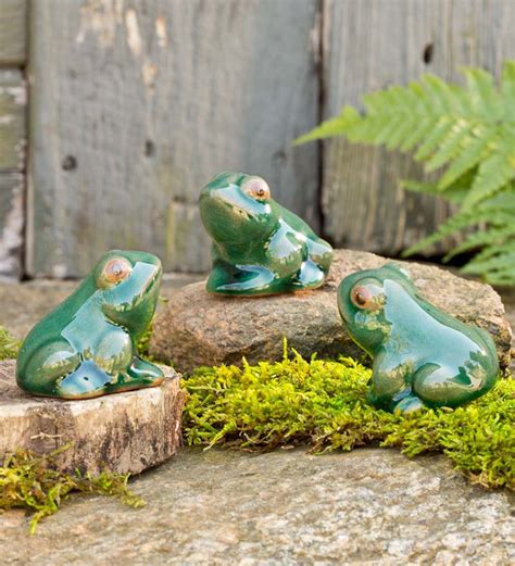 Ceramic Frog Sculptures Set Of 3 Plowhearth