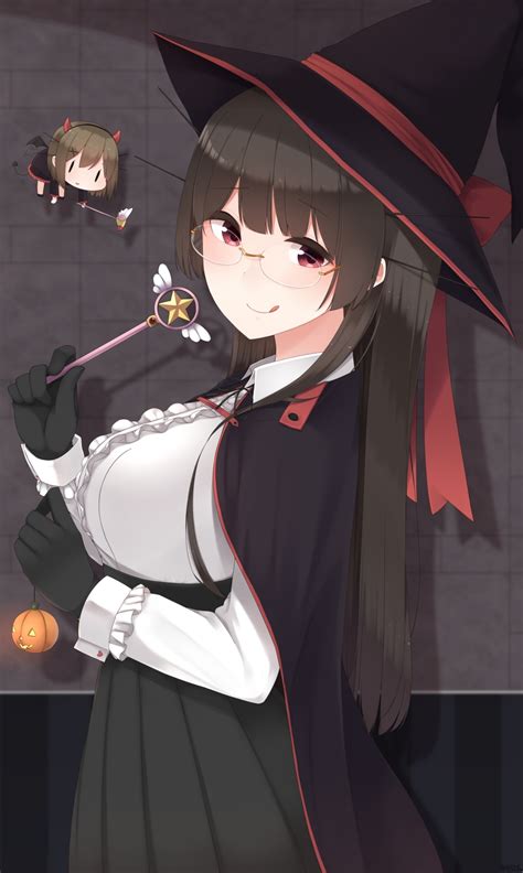 Wallpaper Kancolle Choukai Halloween Witch Glasses