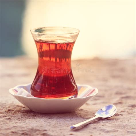 Hot Turkish Tea Outdoors Near Water Turkish Tea And Traditional Stock