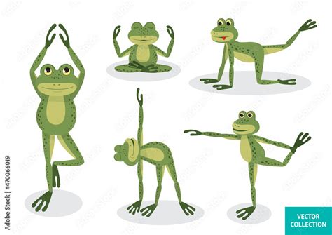Funny Frogs Doing Yoga Frogs In Different Poses Vector Illustration