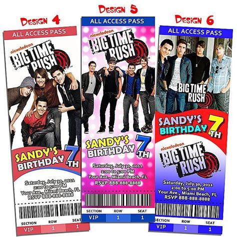 Big Time Rush Btr Invitation Birthday Party Ticket Party Tickets