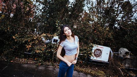 Hd Wallpaper Asian Jeans Belly Crop Top Bare Midriff Belly Button Tree Wallpaper Flare