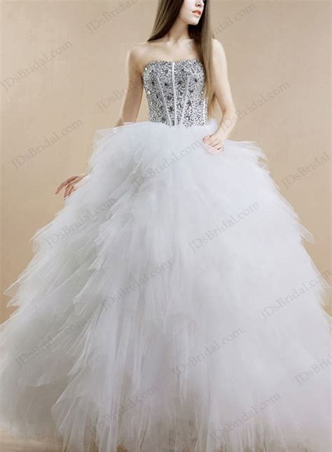 IS017 Sparkles Crystals Sweetheart Neckline Ruffles Tulle Ball Gown