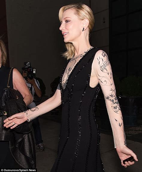 Cate Blanchett Sports Plunging Black Dress With Fake Body Inkings At