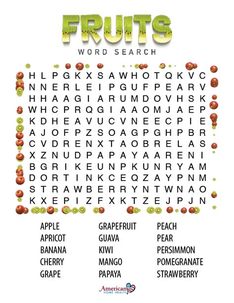Fruits Word Search Puzzle For People With Dementia