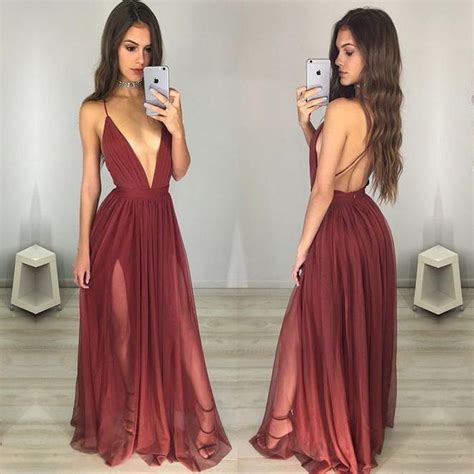 Sexy Maroon Prom Dress Deep V Neck Long Ruched Backless 2616508
