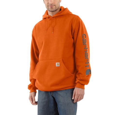 Carhartt Mens Orange Midweight Signature Sleeve Logo Hooded Sweatshir