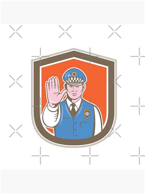Traffic Policeman Hand Stop Sign Shield Cartoon Poster By Patrimonio