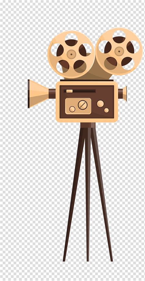 Brown And Black Reel To Reel Projector With Tripod Stand Illustration