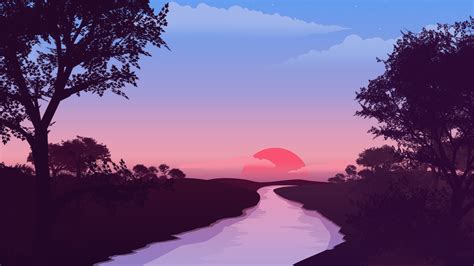 Minimalist River In 2021 Sunset Wallpaper Red Sunset Wallpaper