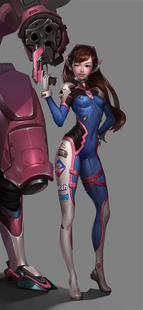 Bodysuit Dva Overwatch Brunette Gun Headphones Overwatch Long Hair Anime Weapon