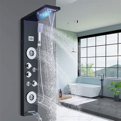 Fcoteeu Multi Function Shower Panel With Temperature Display Led Rainfall Waterfall Shower Head