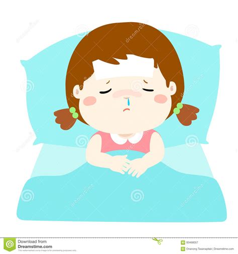 Little Sick Girl In Bed Cartoon Stock Vector
