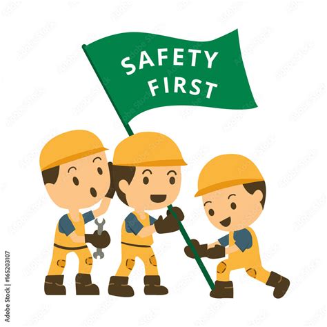 Character Construction Working Hold Flag Safety First Safety Concept