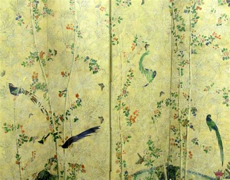 18th Century Chinese Wallpaper Screen With Bamboo And Birds 1stdibs