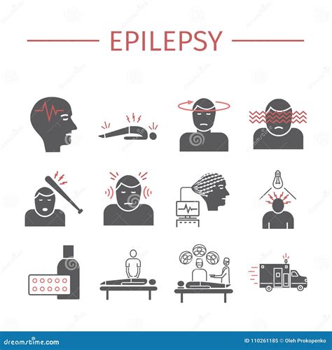 Epilepsie Symptome Behandlung Flache Ikonen Eingestellt Vektorzeichen