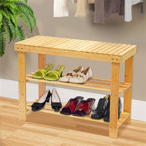 3 Tier Natural Bamboo Wooden Shoe Rack Bench Organiser Stand Storage