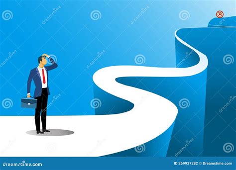 Business Journey Businessman Walking On Long Winding Path Going To