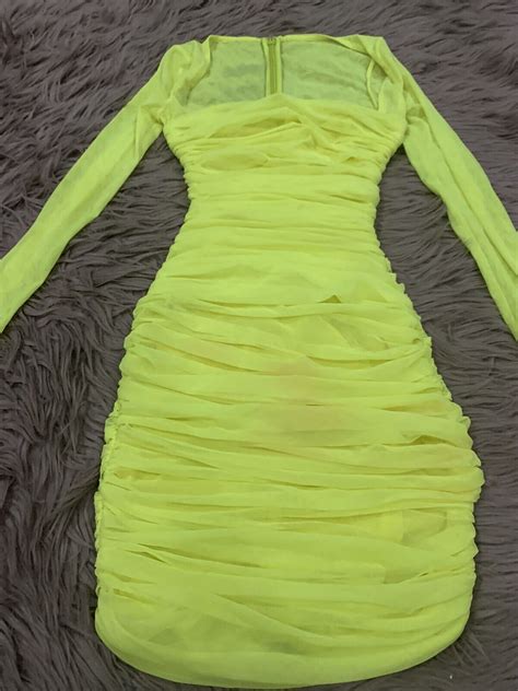 house of cb valentina chartreuse sleeved ruched organza dress size xs stained ebay