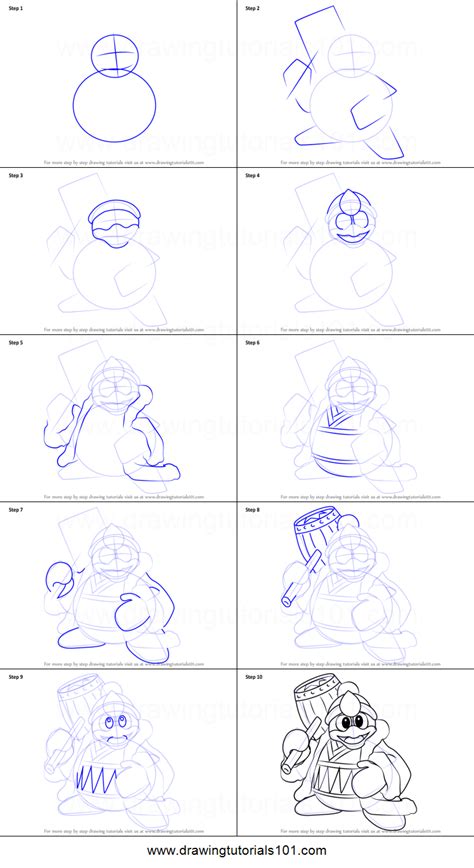 How To Draw King Dedede From Kirby Printable Step By Step Drawing Sheet