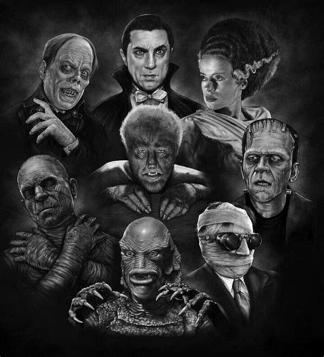 The Poster For Monsters Which Is Featured In Black And White With An Image Of People Dressed