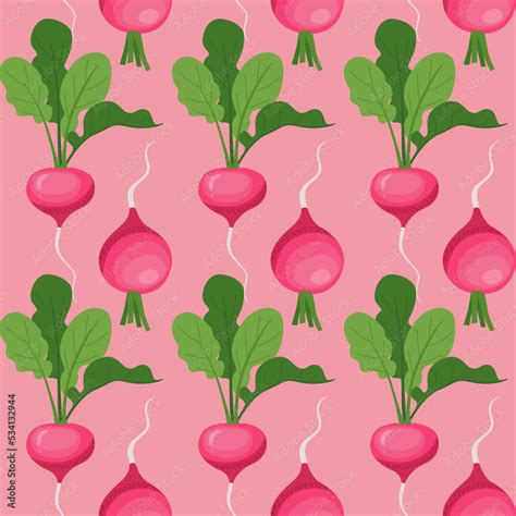 Vector Seamless Pattern With Whole Ripe Radishes In A Flat Style On A