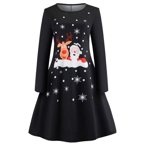 christmas dress women casual elegant office work retro hepburn o neck plus size dresses long