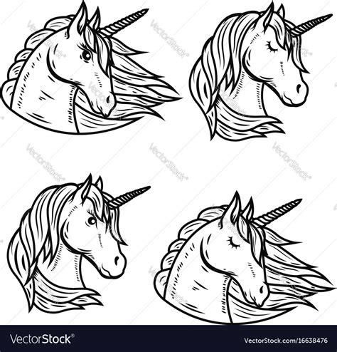 Set Of Unicorn Heads Isolated On White Background Vector Image
