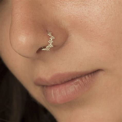 Silver Nose Ring Indian Style Asymmetric 925 Sterling