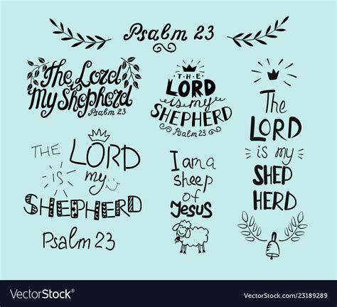 Set With Hand Lettering Psalm 23 And Inscription Vector Image