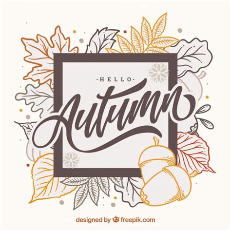 Hello Autumn Lettering Background With Leaves Free Vector