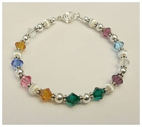 Sterling Silver Beaded Birthstone Bracelet Personalized With Etsy
