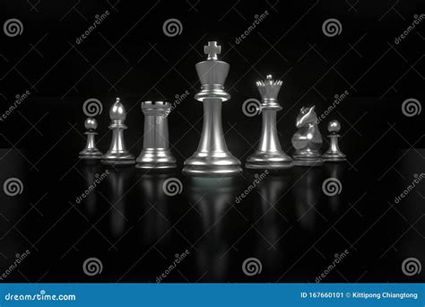 Set Of Chess Checkmate Concept 3d Rendering Illustration Of Silver