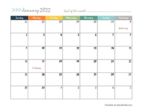 2022 Monthly Calendar Design Free Printable Templates