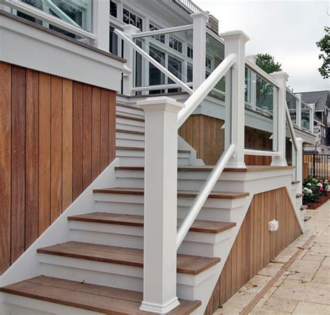 Wood railing systems can be painted or stained to match your existing deck or exterior décor. outside wood handrails for stairs - Google Search | Outdoor stairs