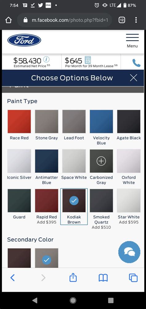 Ford F150 2017 Color Chart