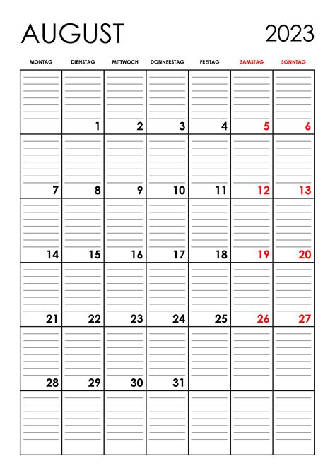 Kalender August 2023 Kalendersu