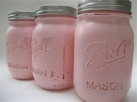 Pink Painted Mason Jar Set Of 3 Shabby Chic