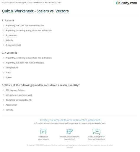 Quiz & Worksheet - Scalars vs. Vectors | Study.com