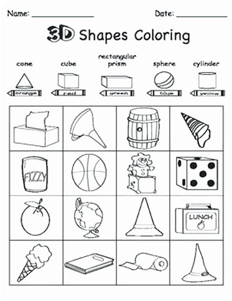 3d Shapes Worksheet For Kindergarten Shapes 3d Shapes Worksheets