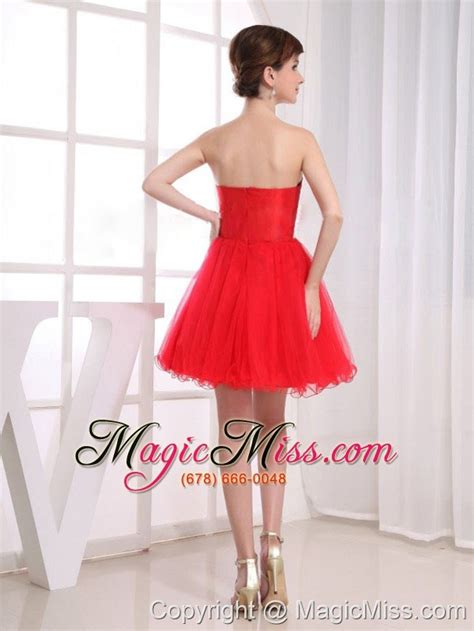 Beading Sweetheart Tulle Mini Length A Line Red Prom Dress US 142 58