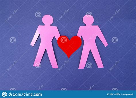 Demonstrations Same Sex Couples In Love On Blue Background Human Rights And Tolerance Concept