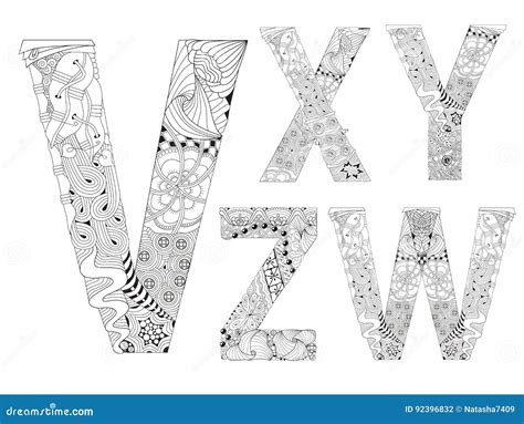 Unusual Alphabet Doodle Style Letters On A White Background Stock