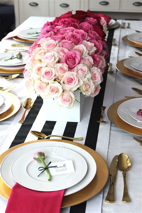Valentines Day Tablescape With Ombre Flower Centerpiece Valentines