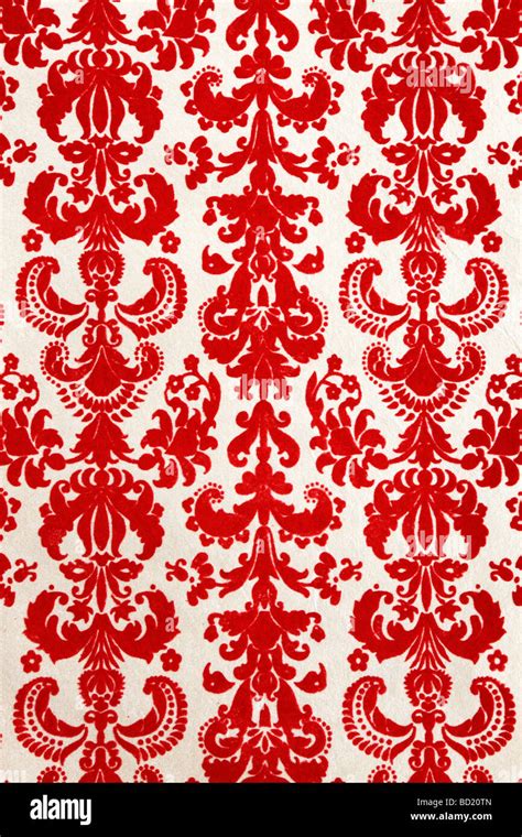Detail Of Red Flock Wallpaper Pattern Stock Photo Alamy