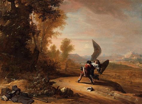 Jacob Wrestling With The Angel Painting By Bartholomeus Breenbergh