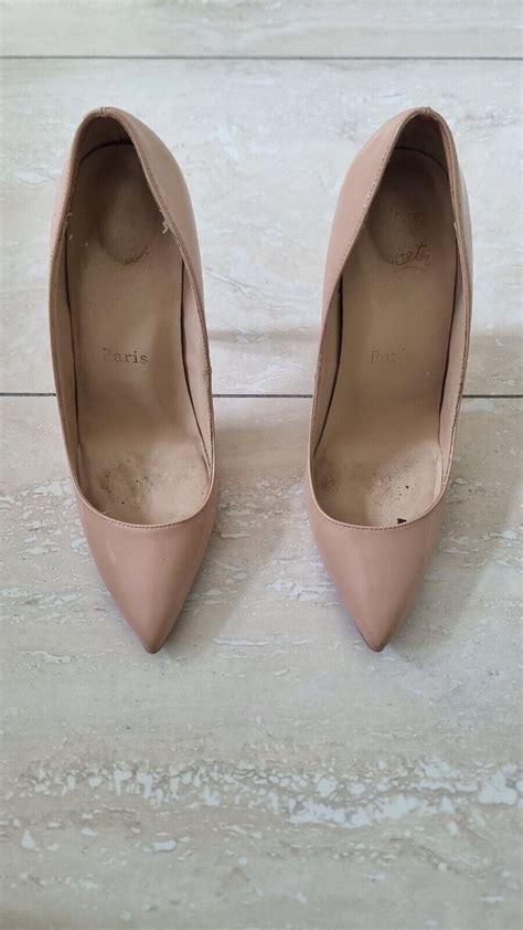 Christian Louboutin Kate 100 NUDE Nappa Patent Leather 130mm Heels Size