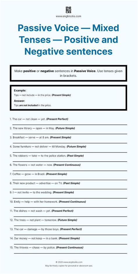 Worksheet On Passive Voice Mixed Tenses Positive And Negative