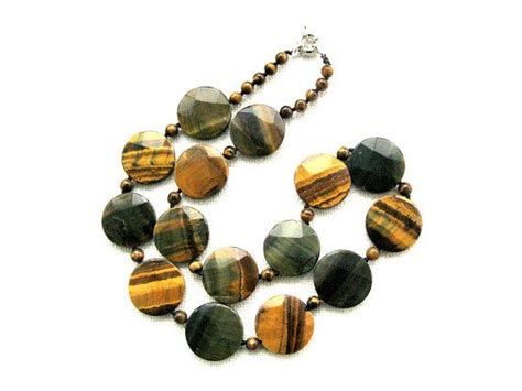 Tiger Eye Statement Necklace Semiprecious Gemstone By Sanagem Tigers